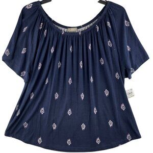 Style & Co. XXL Shirring Top Blue Paisley Design Rayon & Spandex Blend